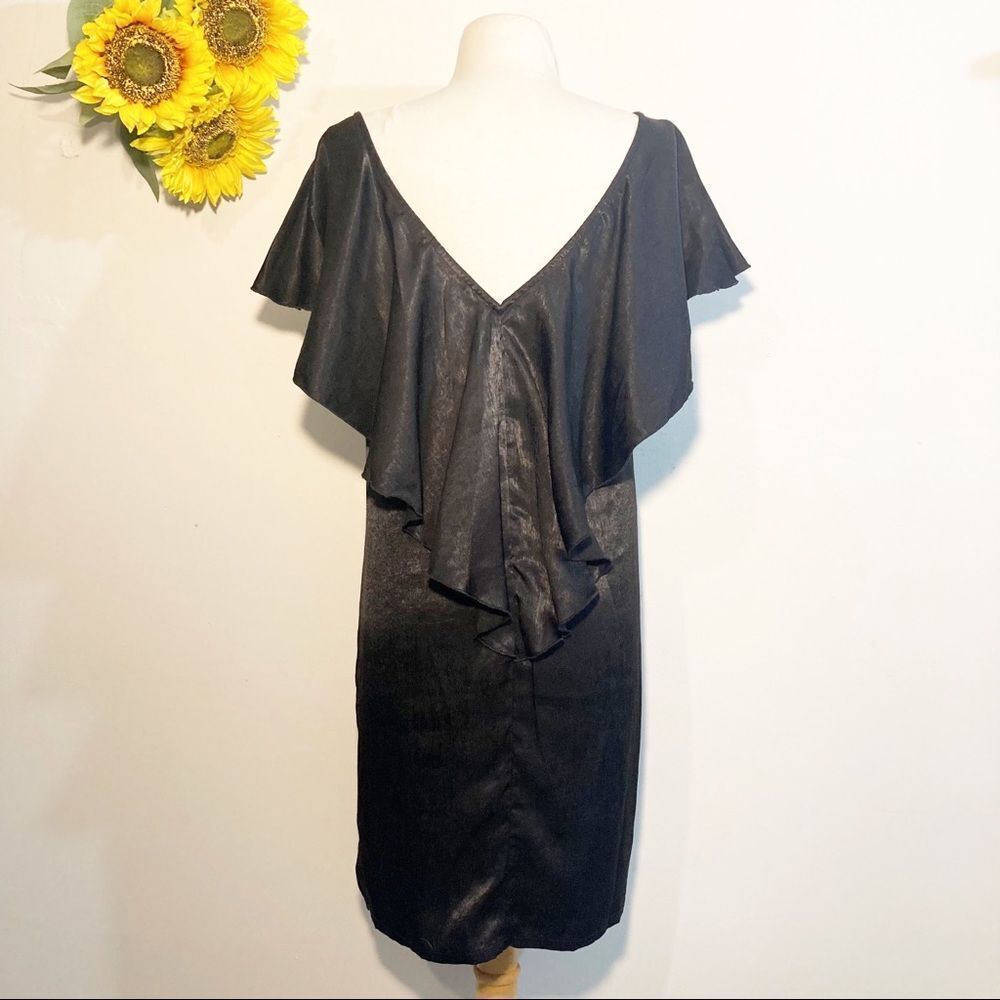 The Odells Black Satin Flutter Sleeve Open Back Mini Dress Size S NWT Anthropolo - Picture 7 of 11